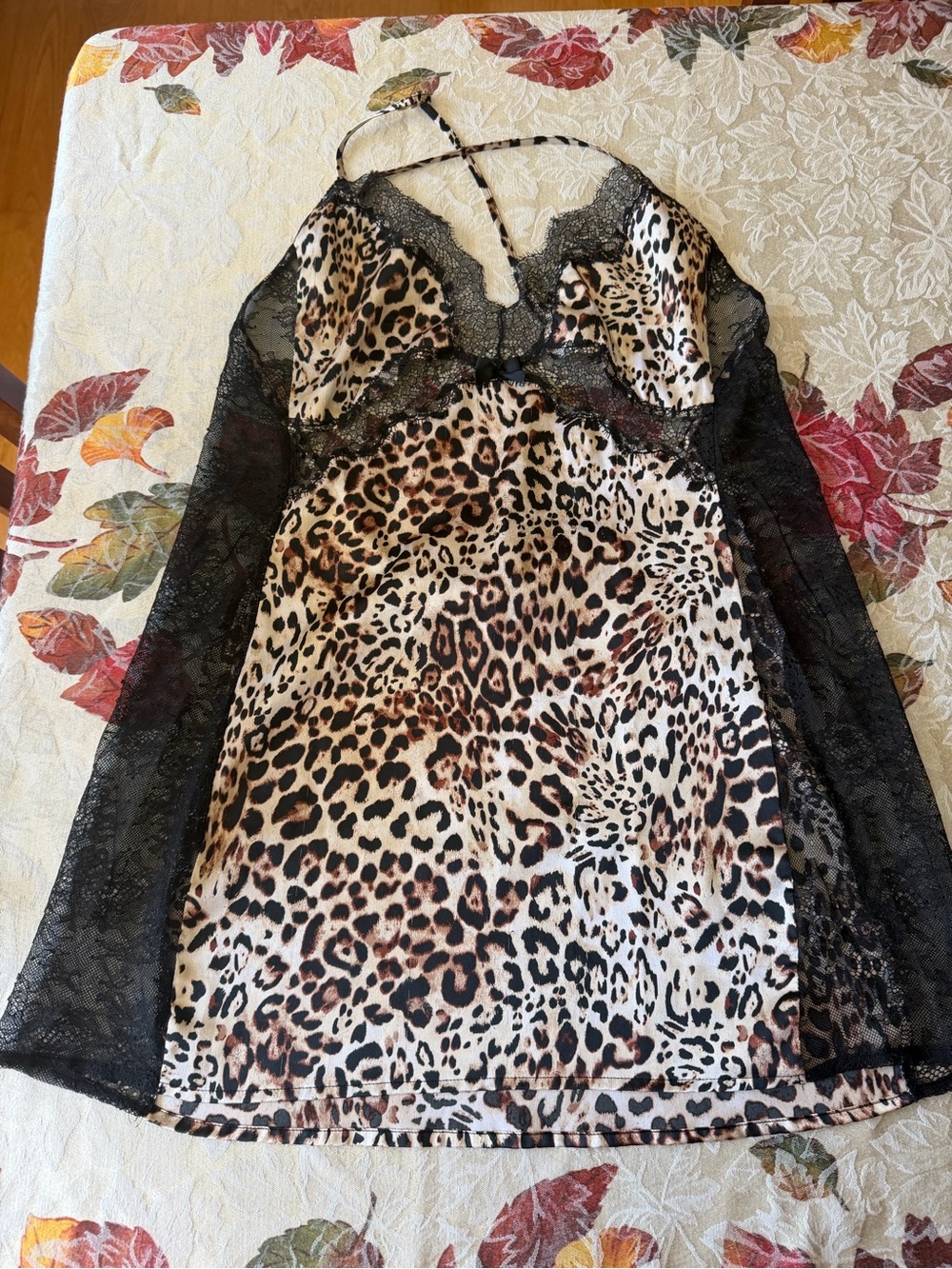 Leopard Print Lace-Trim Chemise Nightdress - Black and Brown large